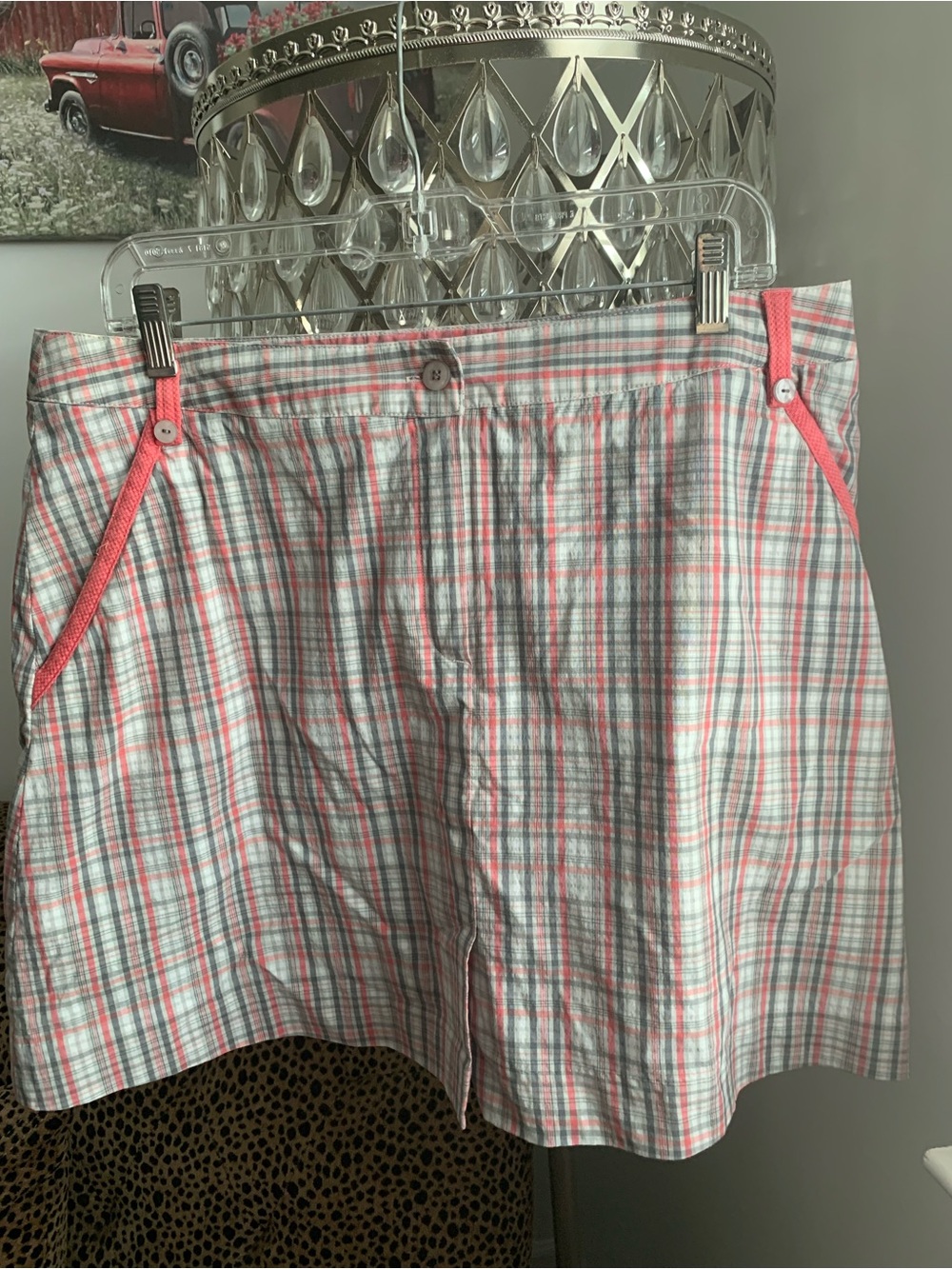 Sport Haley Pink, Coral and Gray Plaid Golf Skort